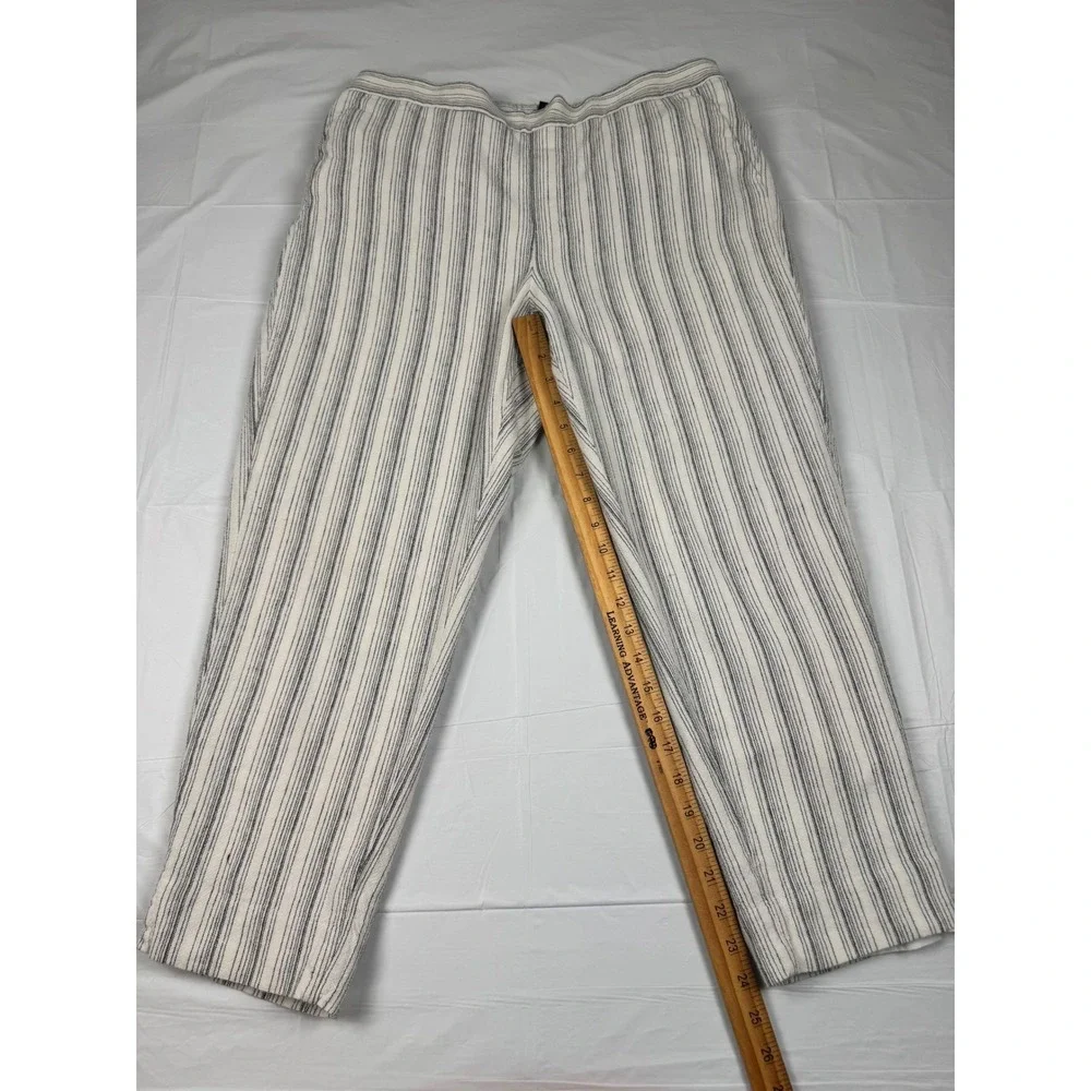 Banana Republic Hayden Stitch Pants 14 White Navy Blue Striped Linen Blend